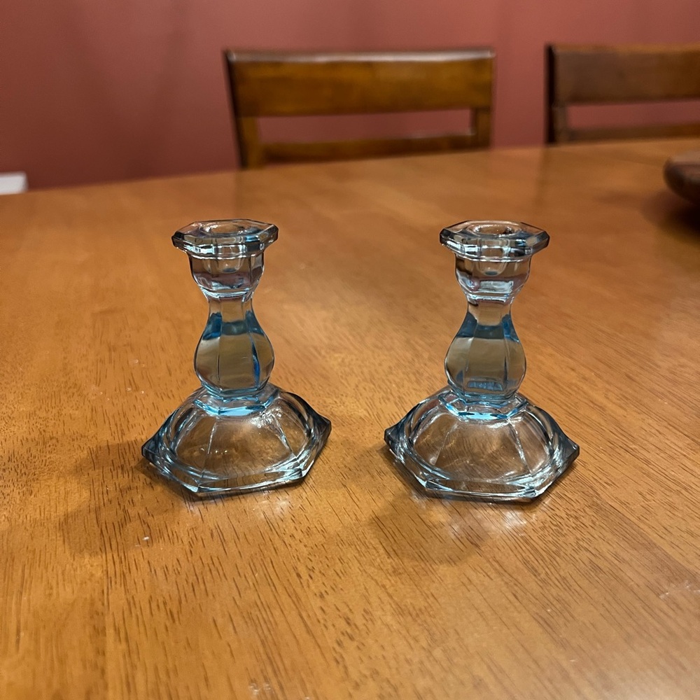 Blue Geometric Crystal Candle Holders